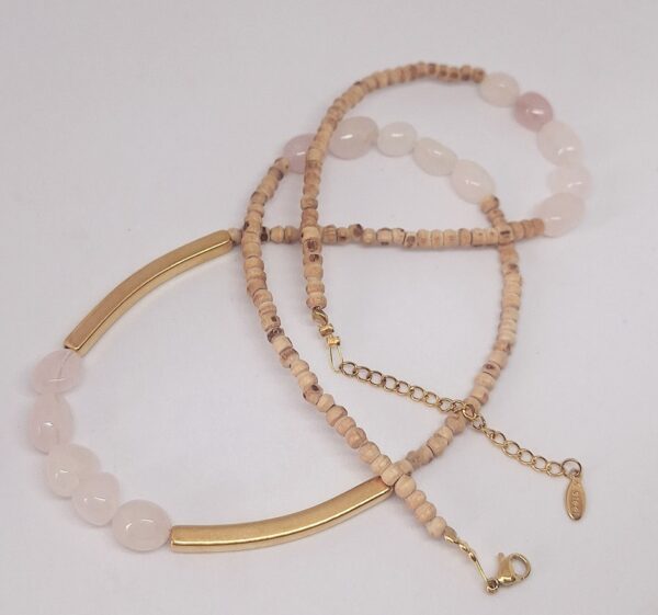 Rose Quartz Crystal Polished Gold Plated 56cm Necklace - Healing Self Love and Relationships