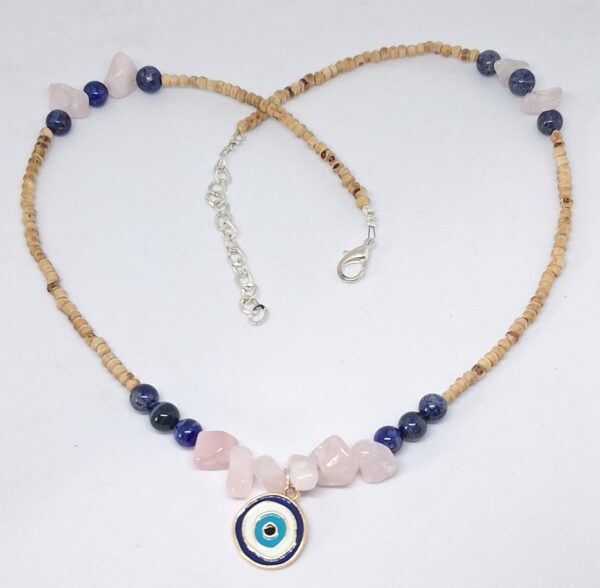 Evil Eye Lapis Lazuli Rose Quartz Pendant 56cm Necklace - Healing Communication and Mental Clarity