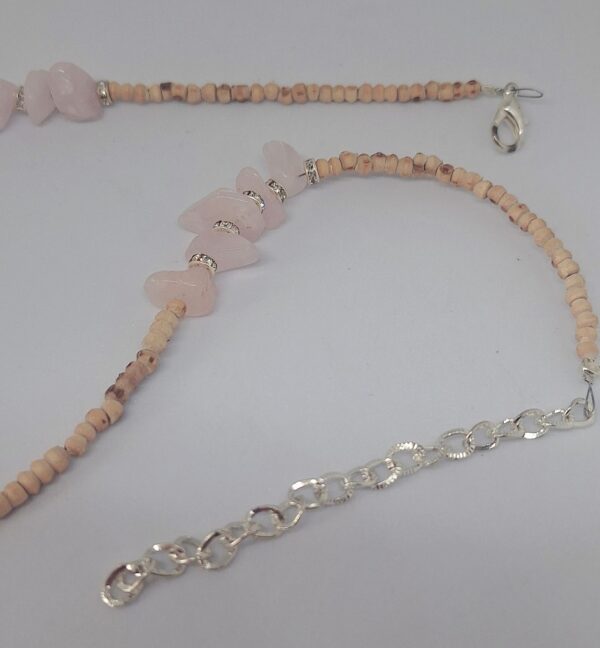 Rose Quartz Crystal Unpolished with Crystal Diamante 47cm Necklace - Healing Self Love and Relationships - Image 2