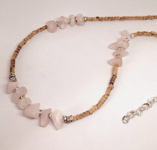 Rose Quartz Crystal Unpolished with Crystal Diamante 47cm Necklace - Healing Self Love and Relationships
